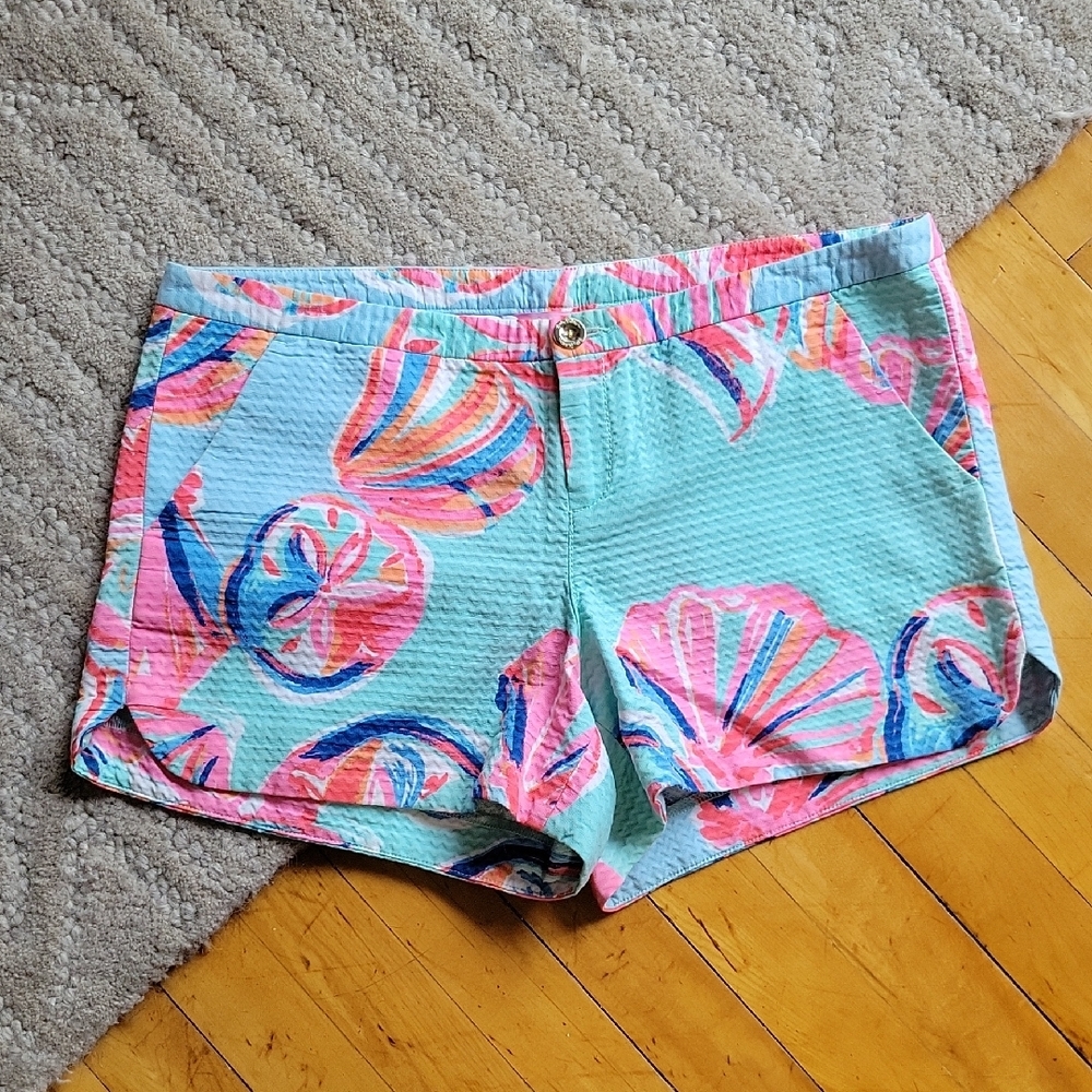 Lilly Pulitzer Addie Shorts Ocean Theme Blue Mint Green Colorful Cotton Sz 6